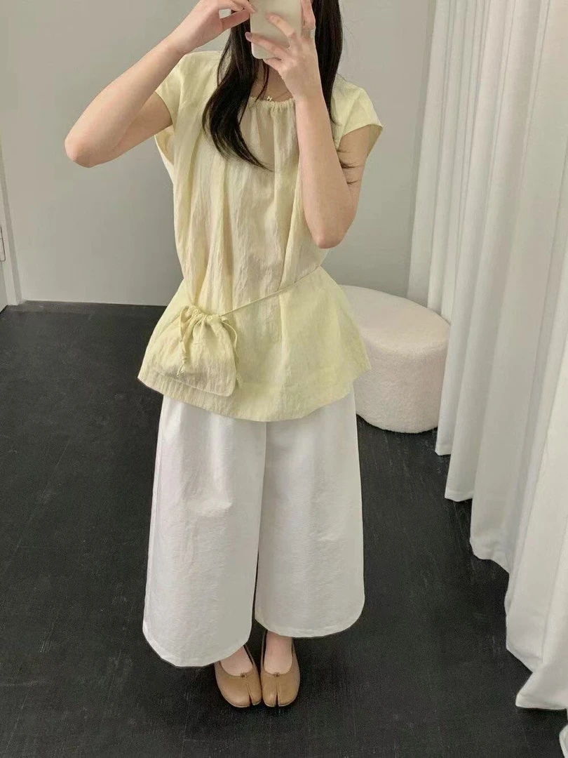 夏季新款法式气质无袖系带圆领宽松套头设计感小众女上衣