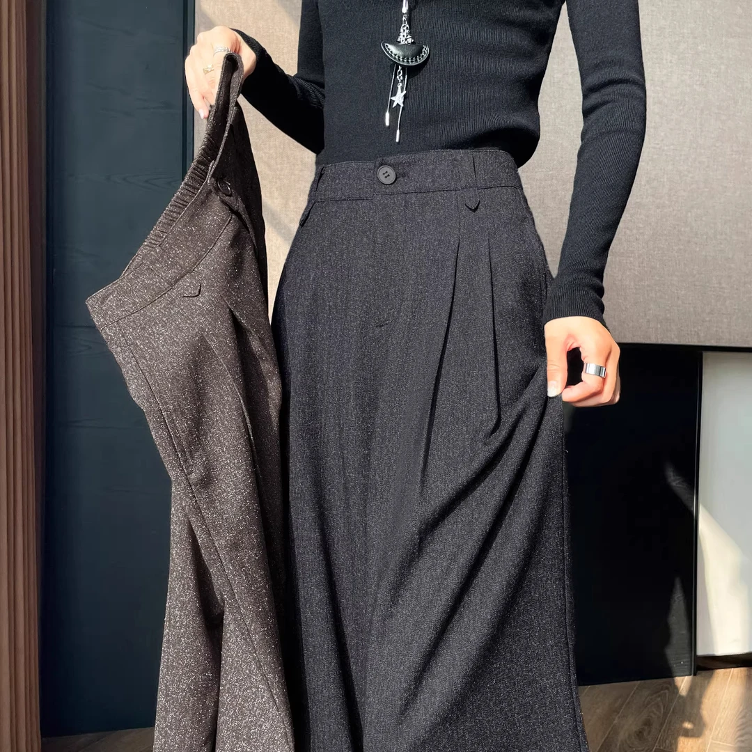 窄版阔腿裤女春秋2025新款高级感垂感高腰显瘦遮胯休闲直筒拖地裤