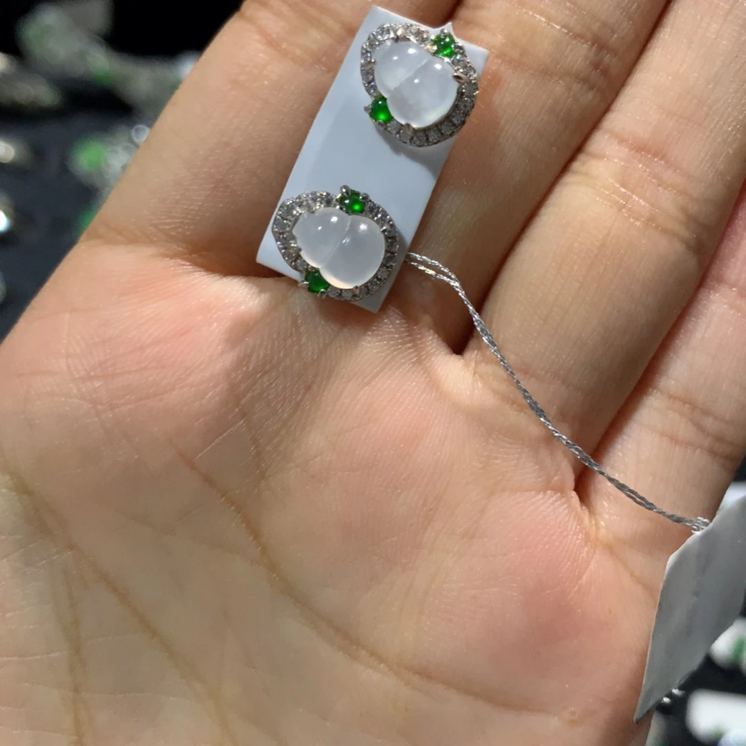 叫****翡翠银S925镶嵌耳饰耳钉