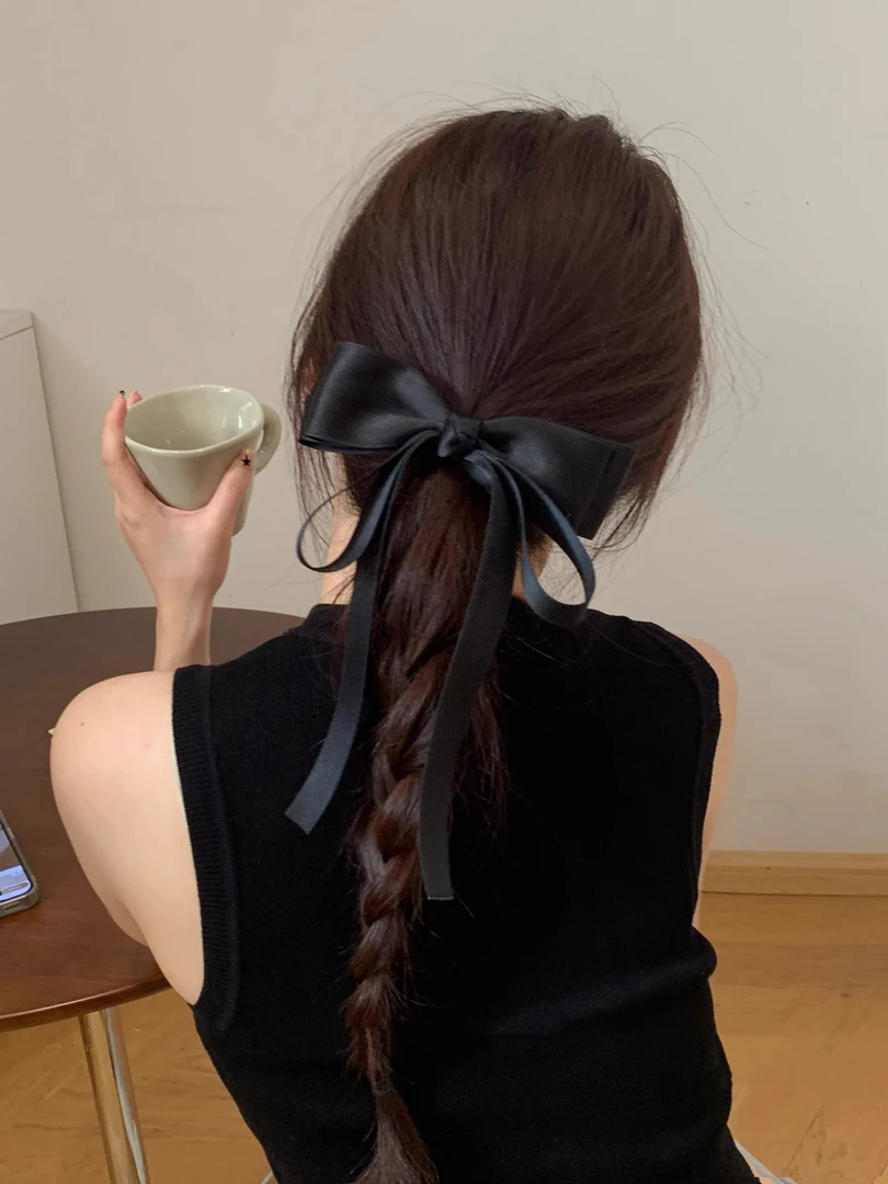 韩国复古蝴蝶结飘带发夹2025新款高级感低马尾弹簧夹发饰女头饰