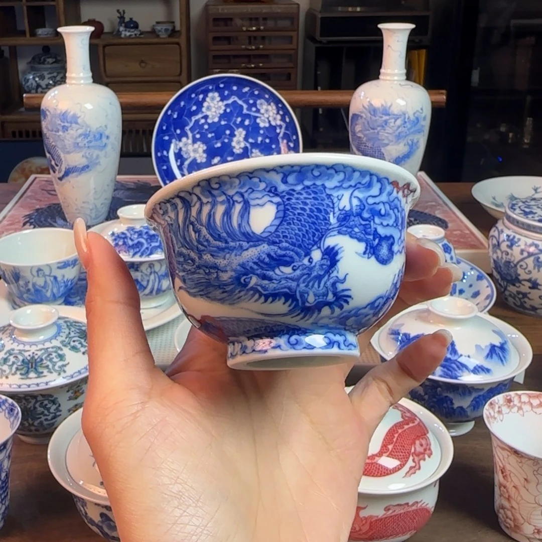 名窑口 龙纹非遗画师压手杯放漏