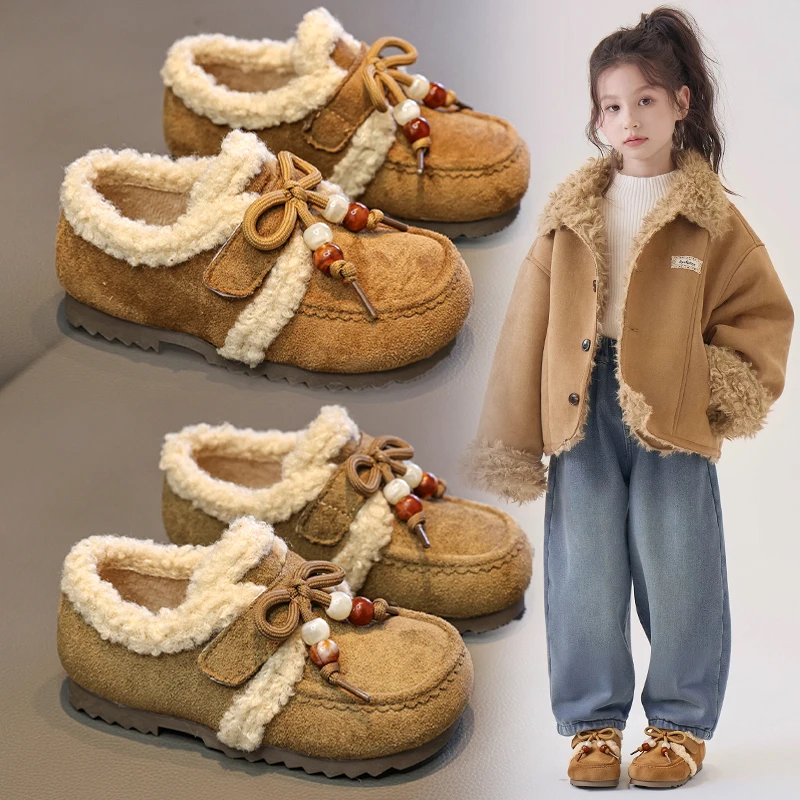 ABC女童加绒勃肯鞋公主鞋2025冬季新款小女孩保暖防滑棉鞋毛毛鞋