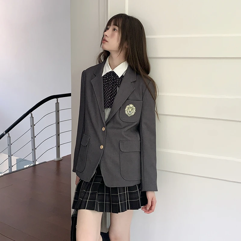 东京岁时记jk2025西服学院风制服藤川中灰色西装秋季外套格裙套装