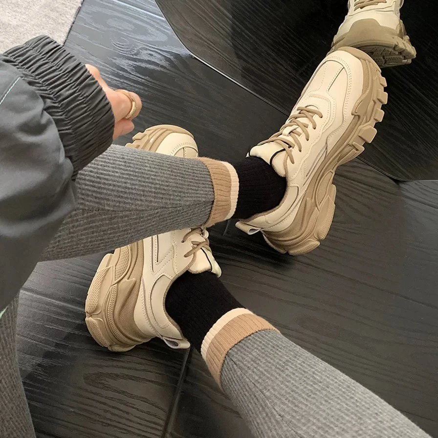 时尚休闲鞋透气老爹鞋春秋学生网红黑色老爹鞋女ins厚底韩版