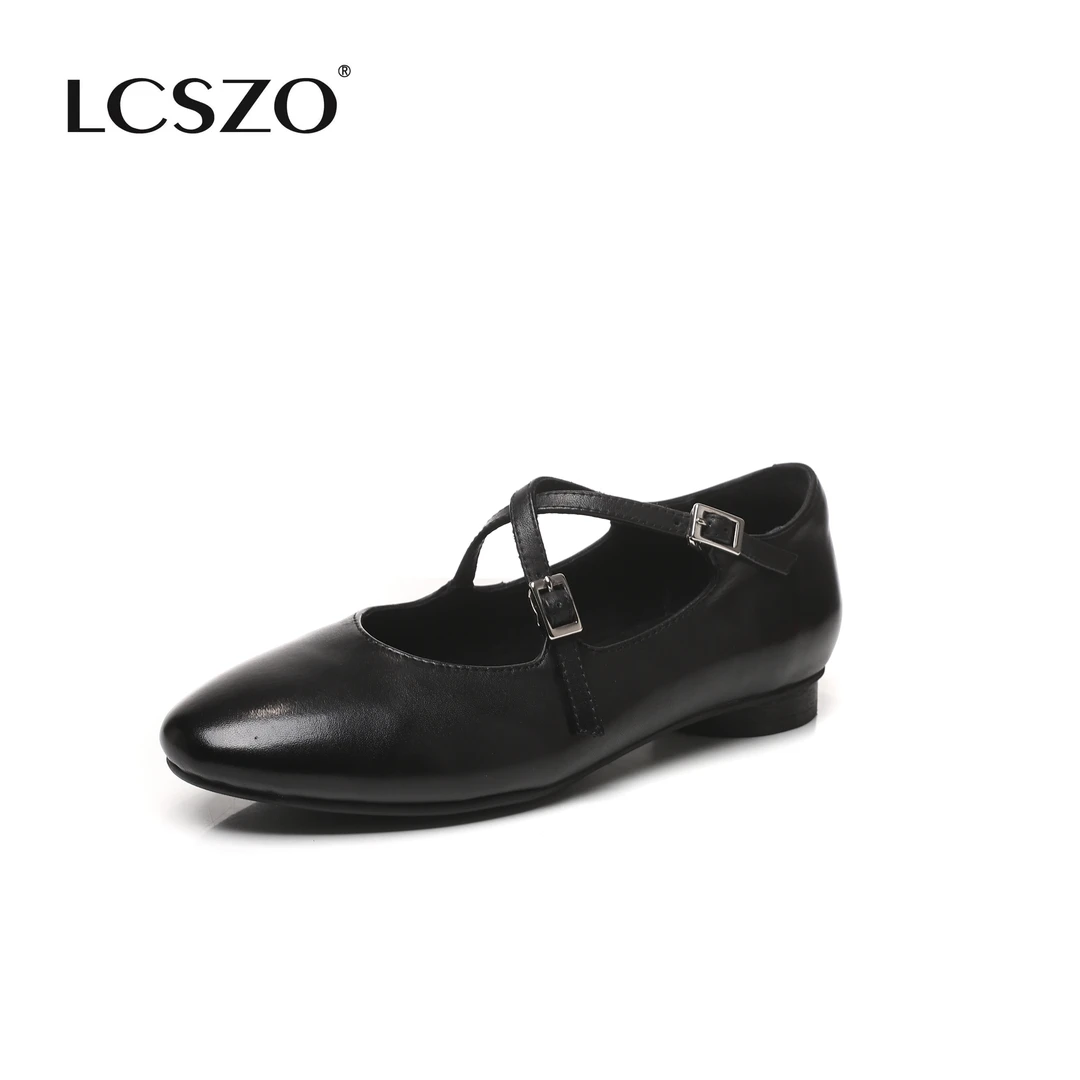 LCSZO头层马皮单鞋女2025春季新款英伦风百搭复古圆头小皮鞋