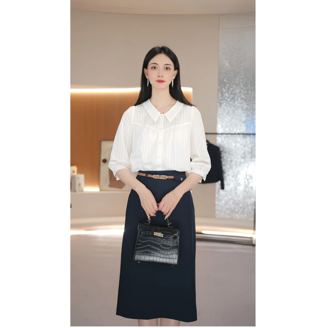 【河畔专属】8492419女中袖新款设计感上衣时尚气质显瘦衬衣