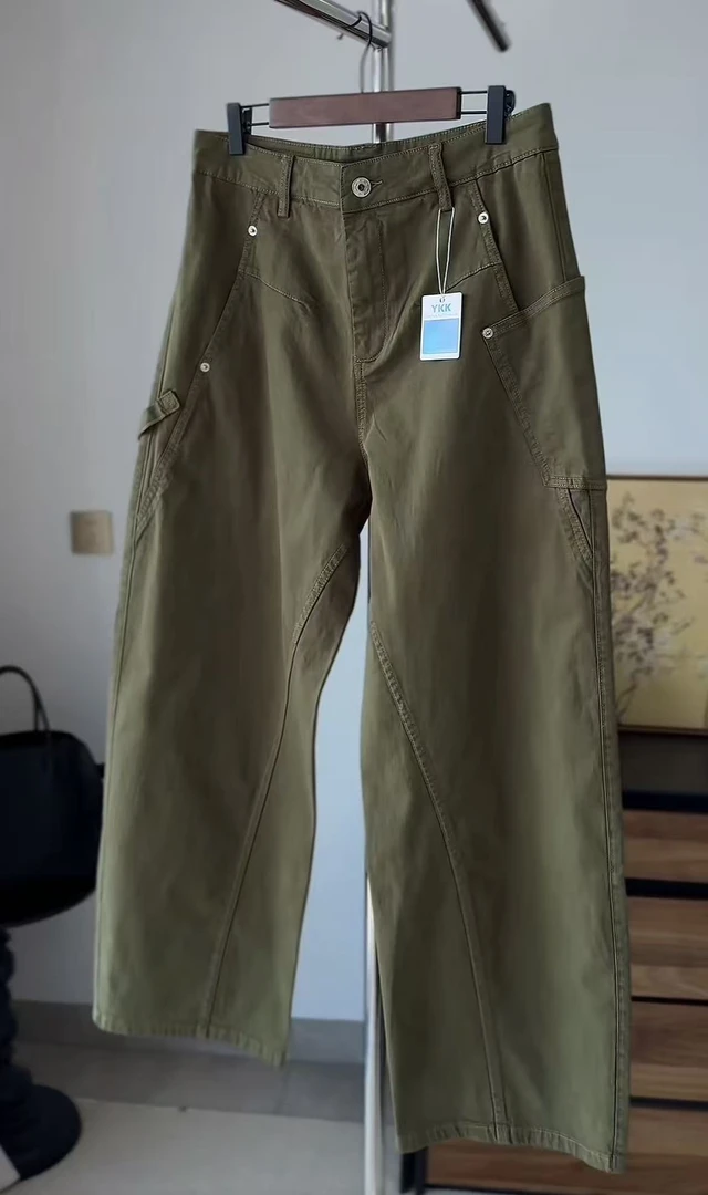 进口棉重工水洗不对称廓形立裁口袋裤版型超正遮肉显瘦工装裤 X45
