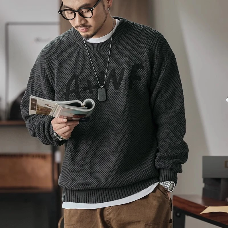 MR.MUDI/穆迪先生毛衣男秋冬季复古慵懒风套头针织衫青年时尚圆领