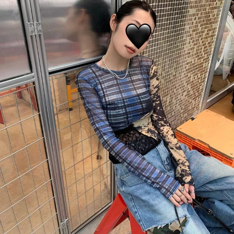 6135不规则解构拼接t恤女初秋辣妹风个性修身长袖上衣