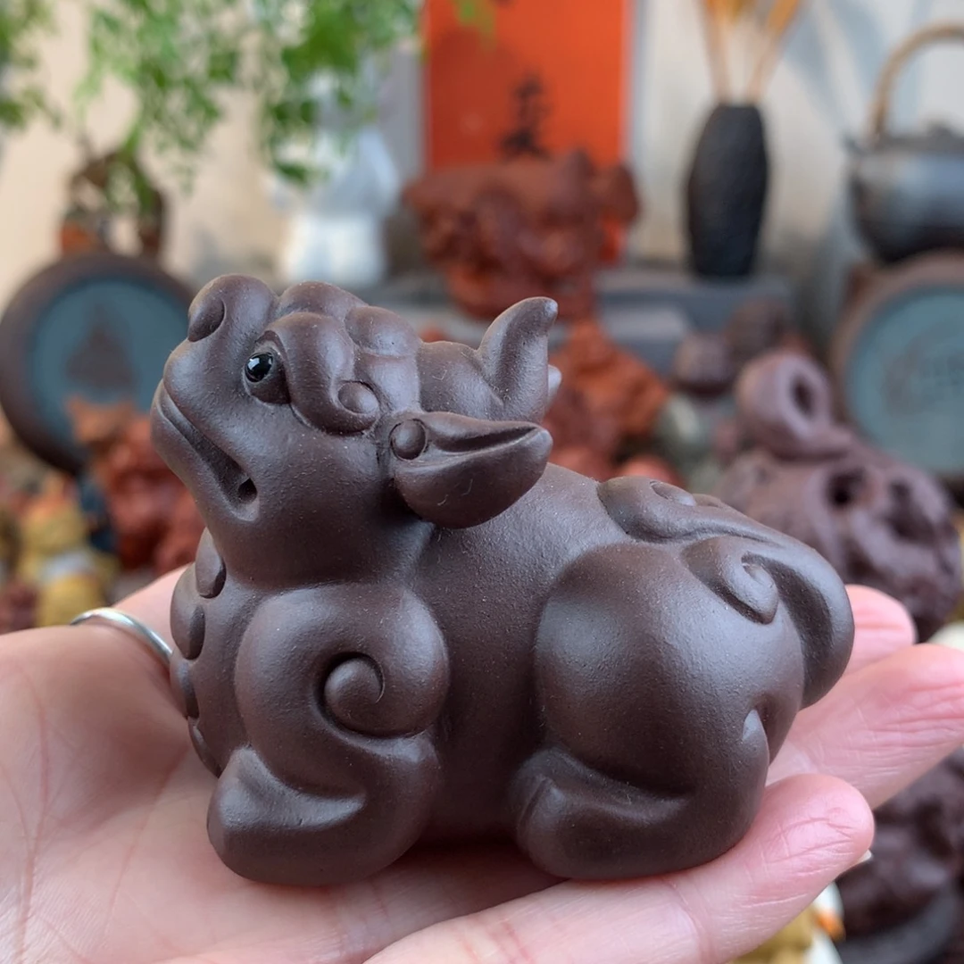 紫砂茶宠昂首貔貅紫泥