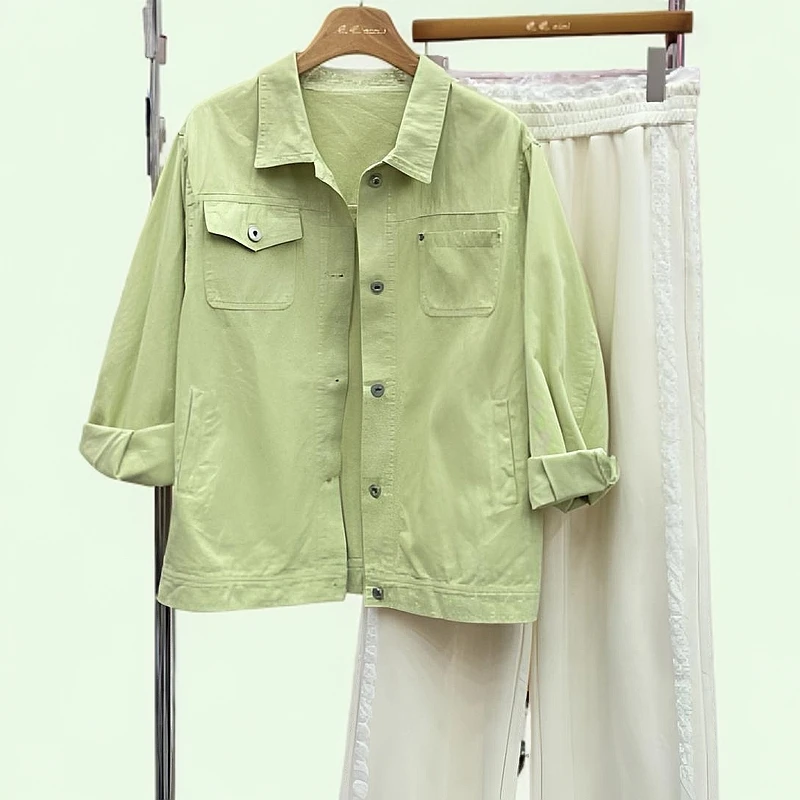 妮妮家7008春季新款韩版小清新百搭单排扣牛仔外套