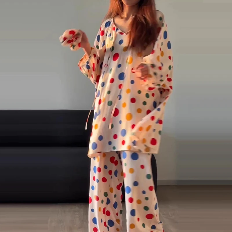 睡衣女春夏四季款长袖长裤休闲宽松大码可外穿女士时尚家居服套装