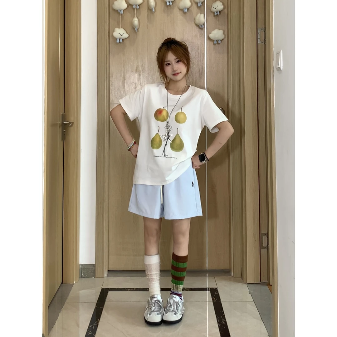 【小黄梨】小马标刺绣短裤女夏季2025新款宽松显瘦松紧腰休闲