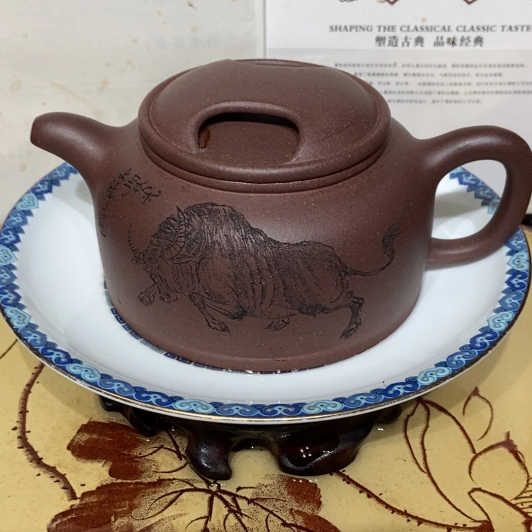 *****茶壶紫砂全手万文涛刻绘