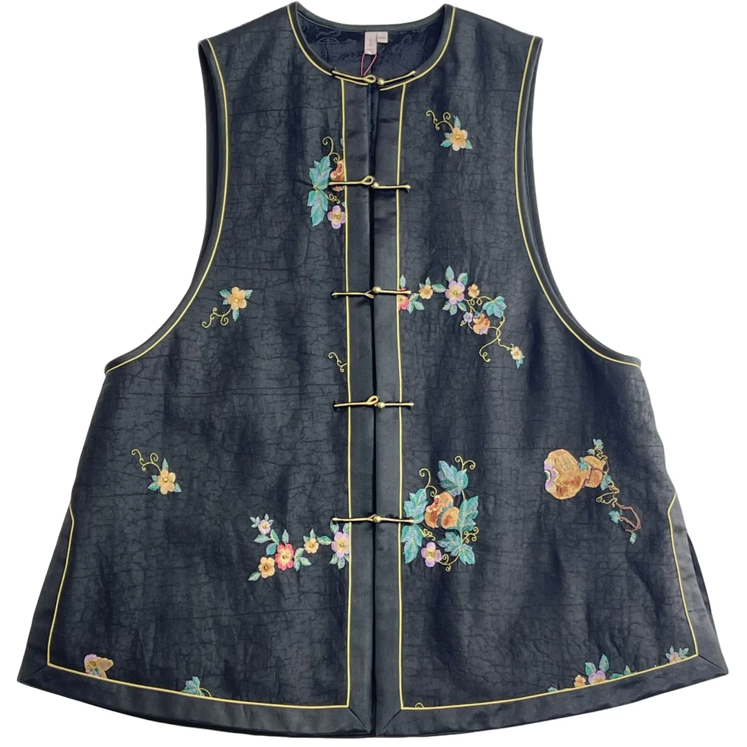 枳月-【福禄】香云纱绣花丝绵马甲