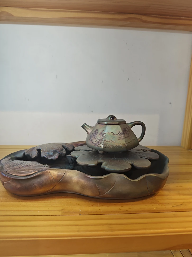 复古做旧999鎏银功夫茶具中式石瓢壶家用白瓷茶