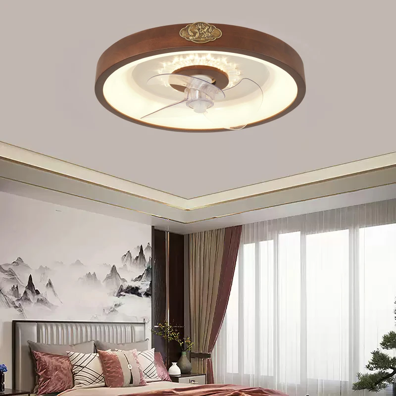 风扇卧室灯现代新中式书房胡桃木色餐厅家用一体静音电扇吸顶灯具