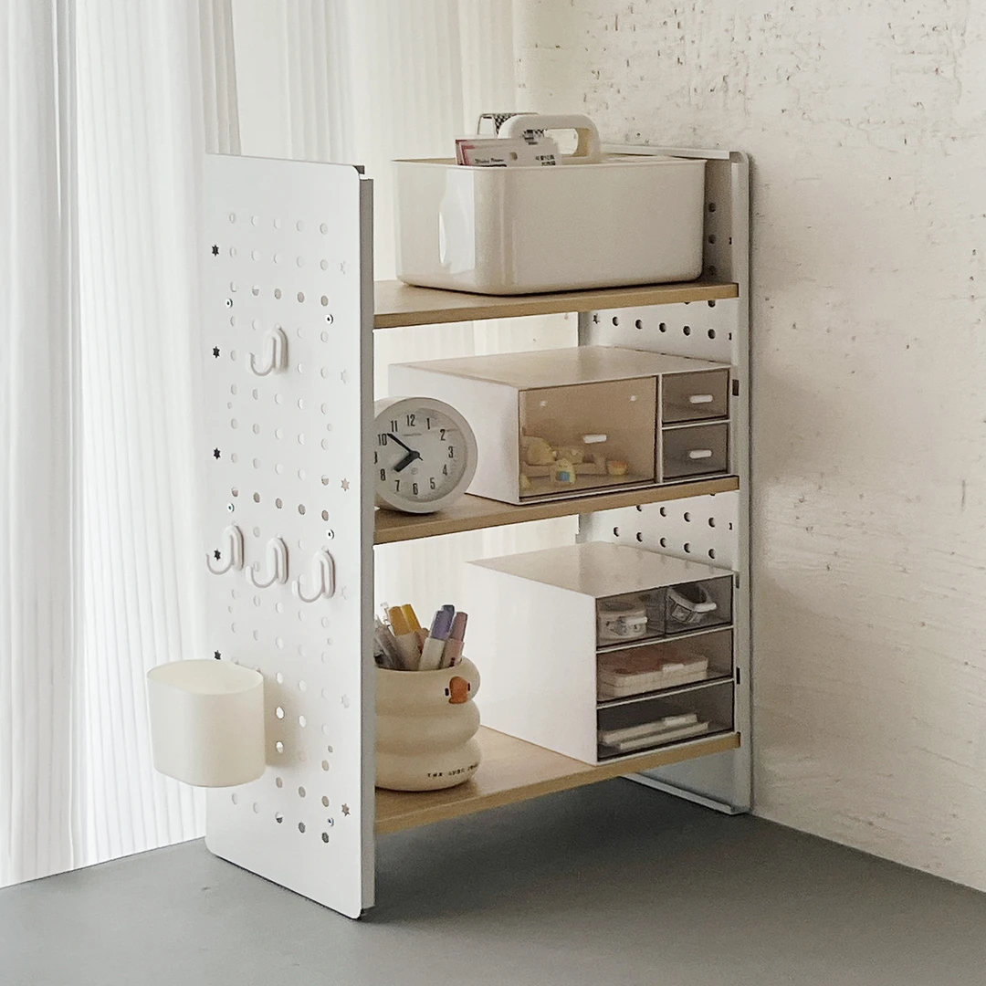 桌面洞洞板置物架桌上书架办公室工位多层收纳架学生铁艺整理架子