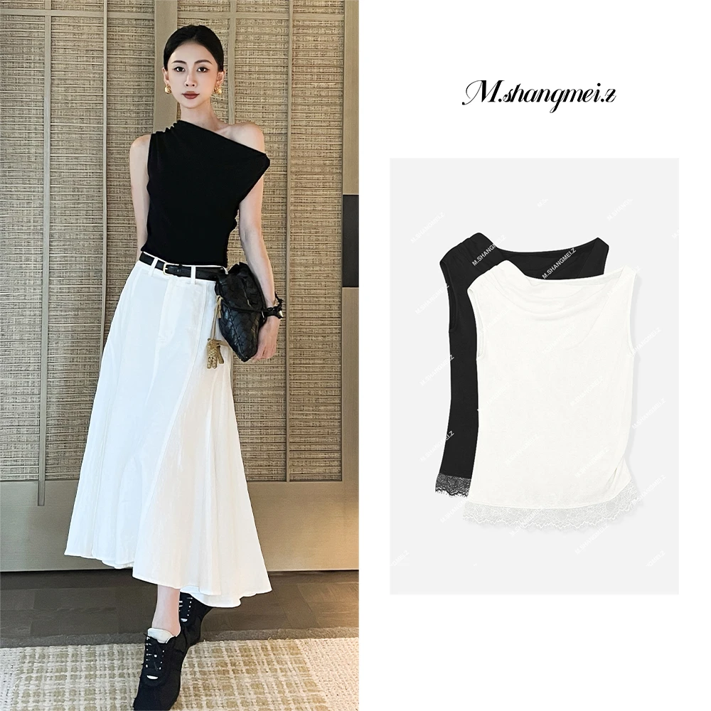 M.SHANGMEI.Z/沐熙【财阀千金】美大哥清纯百搭拼蕾丝背心X062601