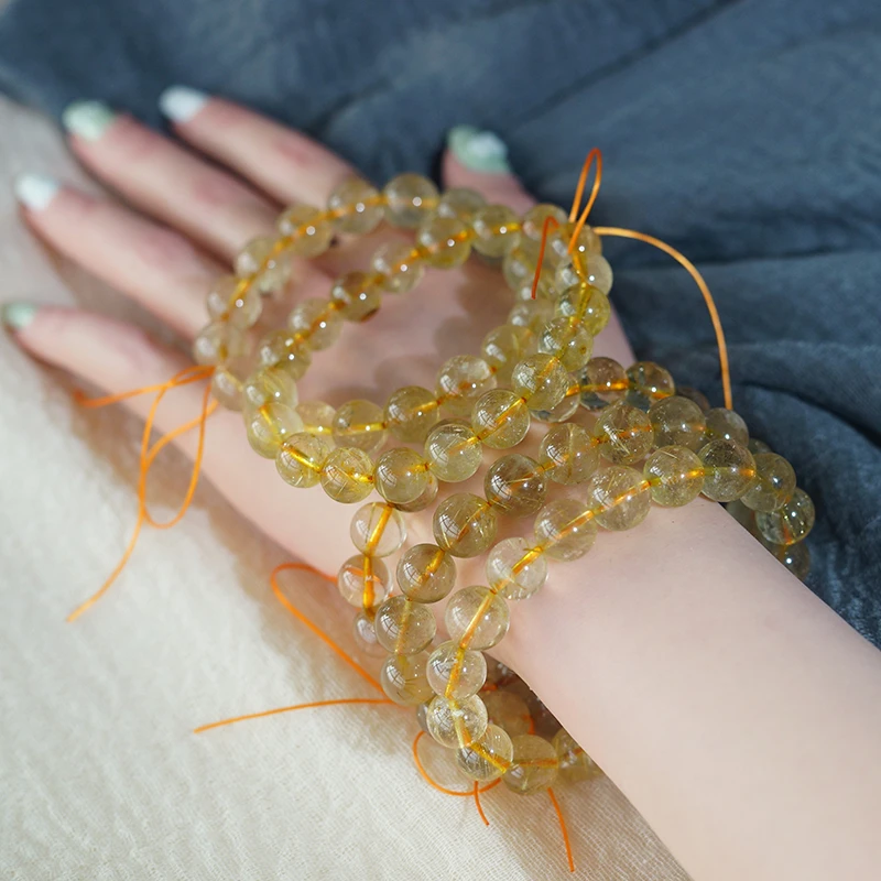 天然水晶金发晶圆珠手串多样性发其一条