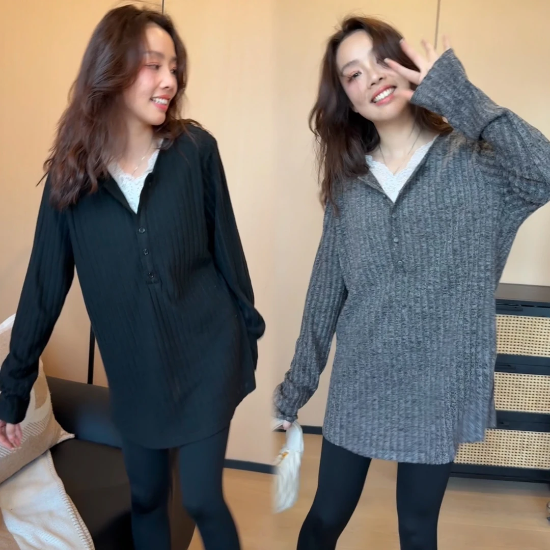 二姐的宝藏春款气质温柔软糯亲肤蕾丝拼接V领显瘦针织上衣#25001