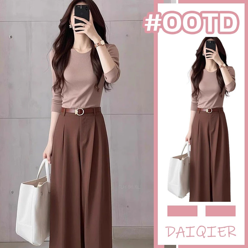 2025超火春装搭配一整套大方得体穿搭高级感小香风上衣阔腿裤套装