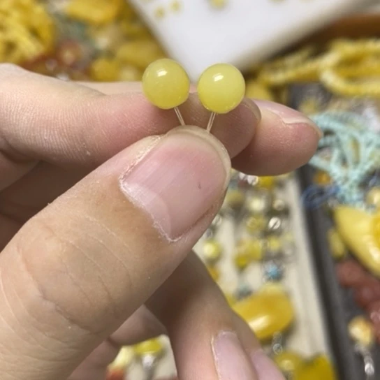 裸石蜜蜡银S925镶嵌耳钉