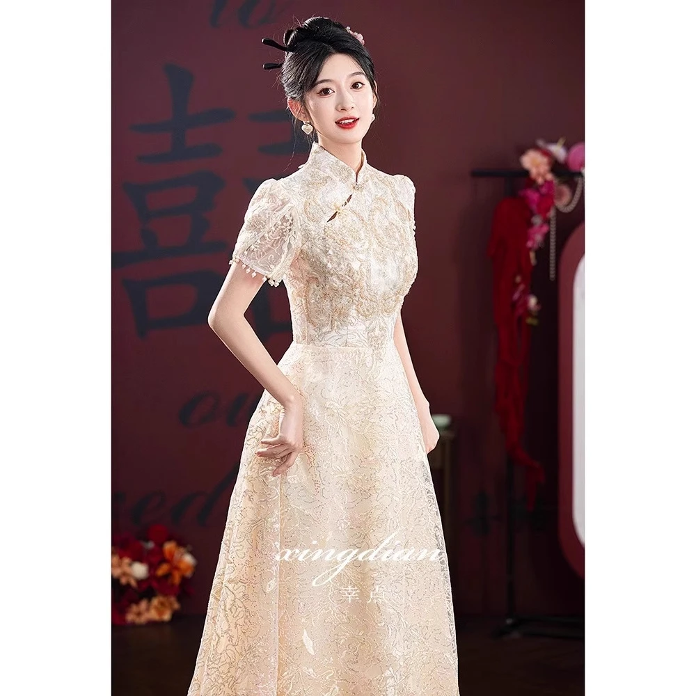 旗袍晚礼服裙高级感轻奢小众高端新中式敬酒服新娘订婚成人礼女孩