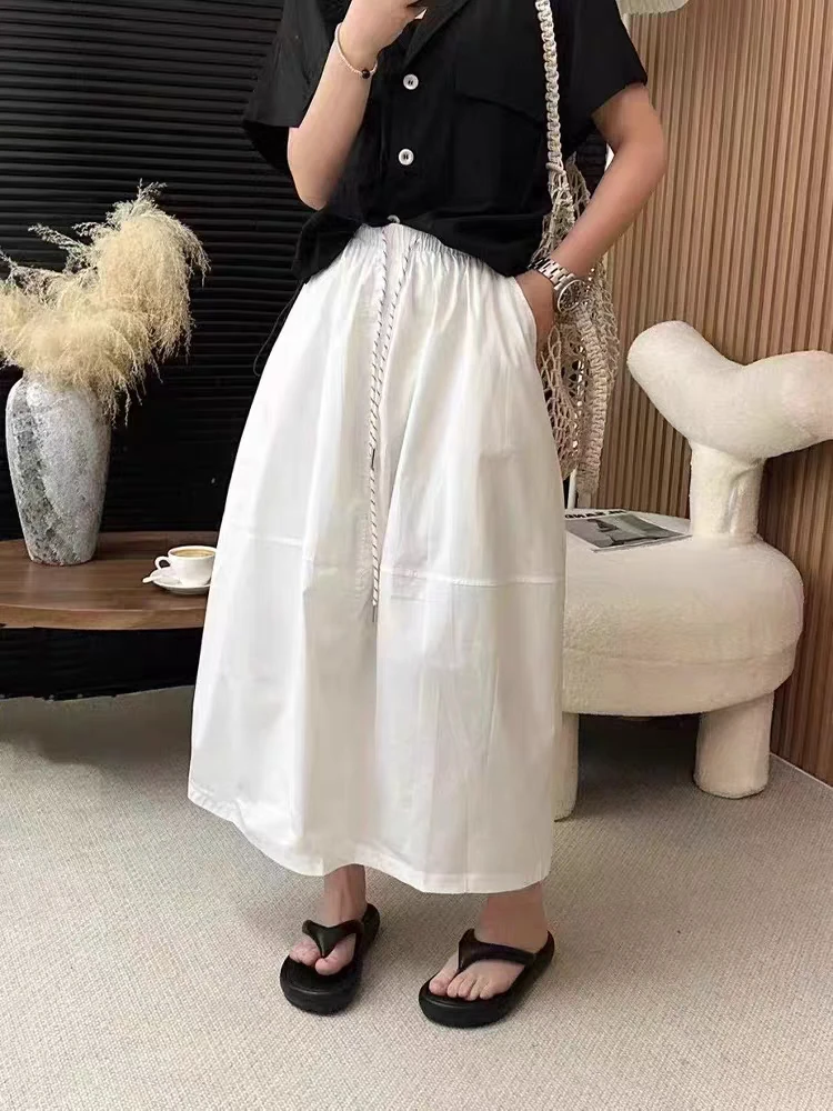 【SHAN MY】抽绳松紧高腰宽松夏季新款韩版百搭显瘦花苞中长裙2591