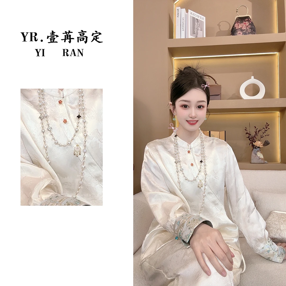 壹苒高定【如意上衣】新中式重工手工钉珠提花上衣 YC3562