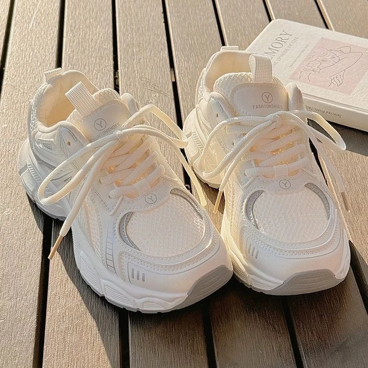 厚底老爹鞋女2025新款夏季透气网面小白鞋休闲运动超火鞋子不累脚