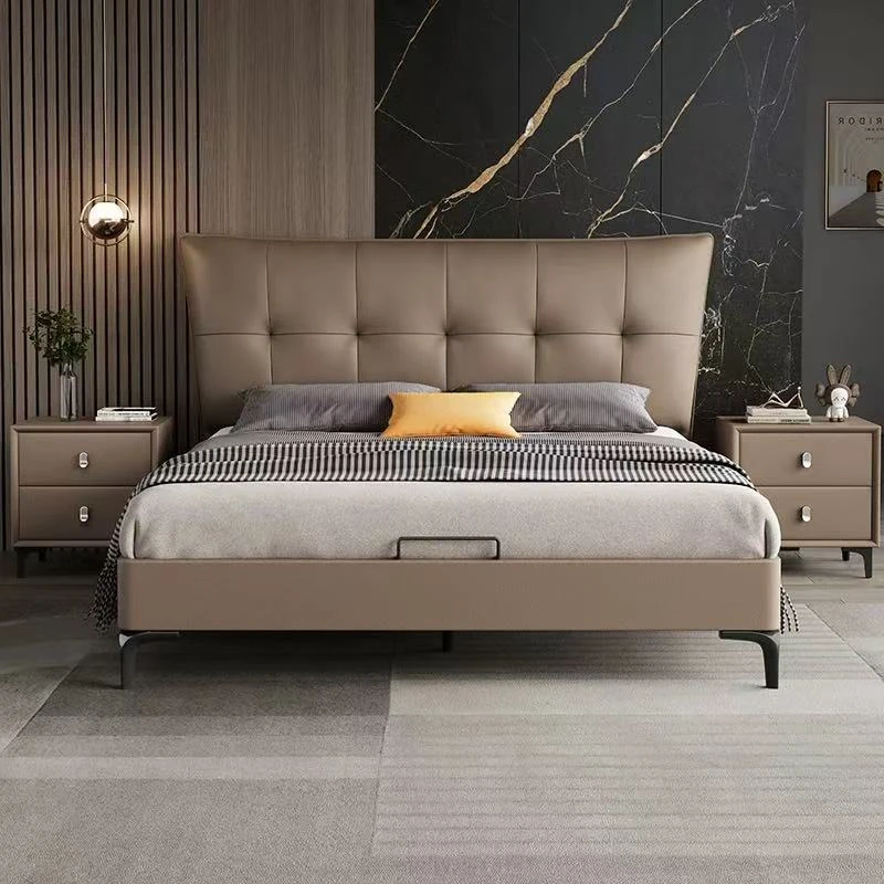 头层牛皮床主卧大床意轻奢双人床婚床主卧室现代简约皮床