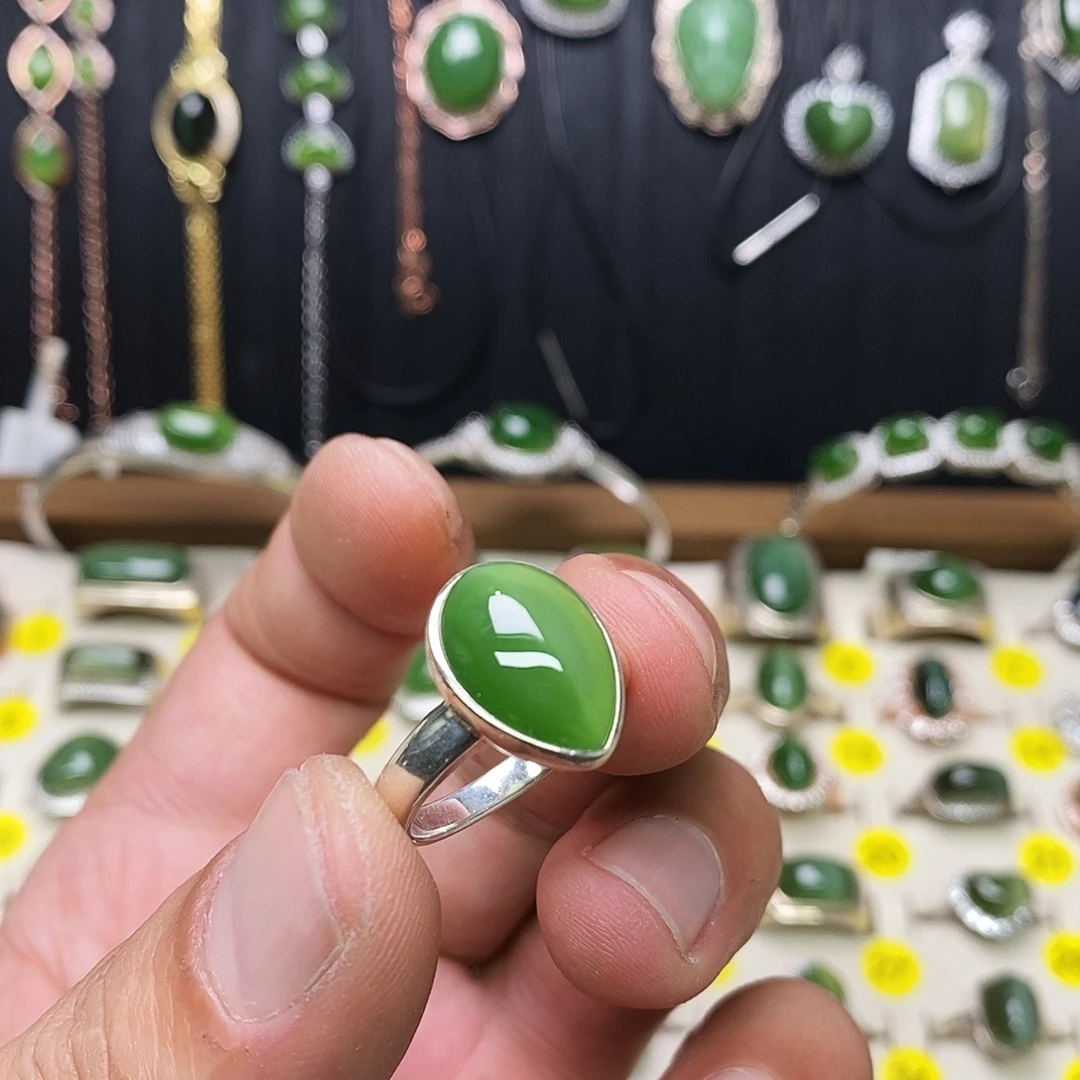 和田玉（碧玉）银S925镶嵌戒指