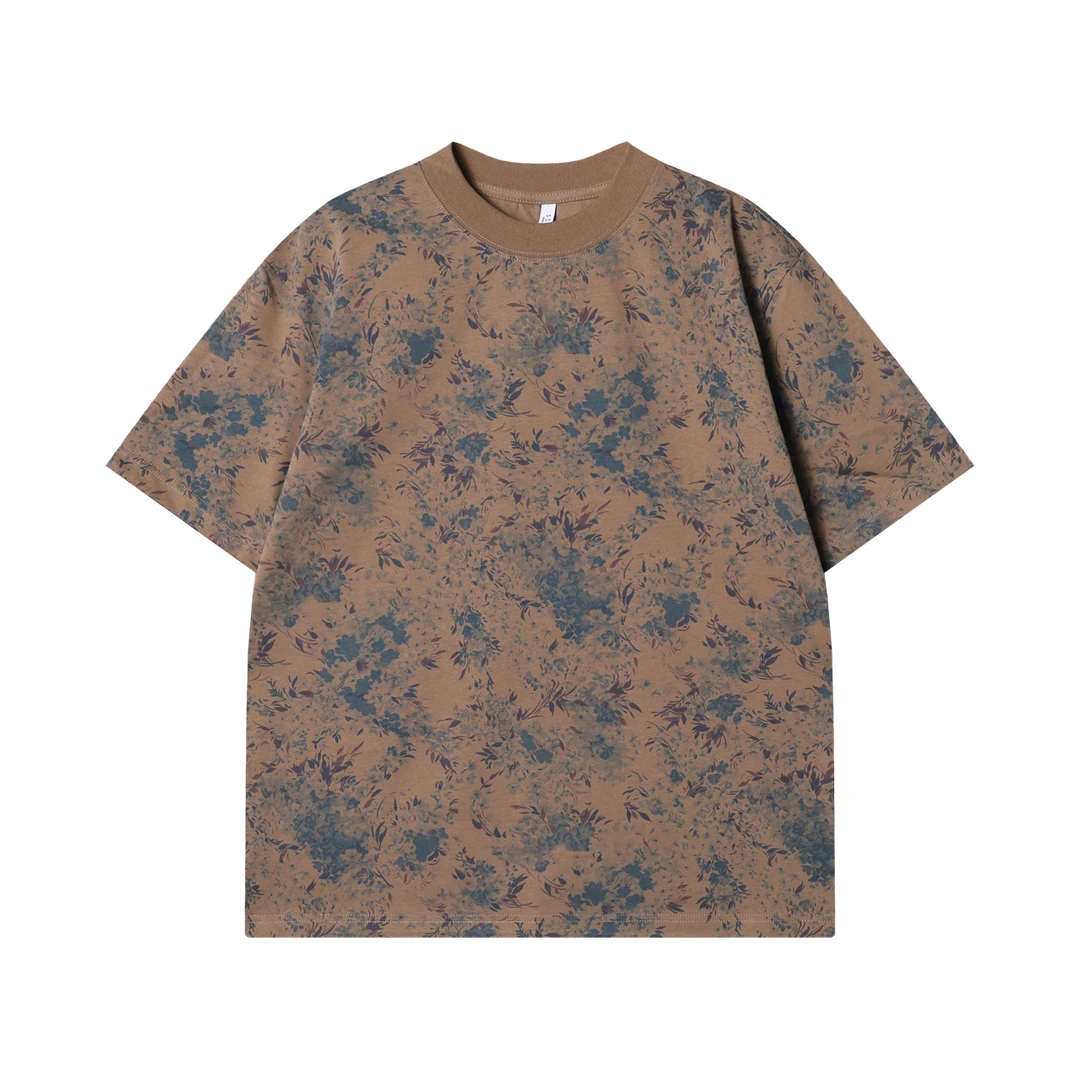 夏季高级感新款潮牌撞色晕染圆领短袖T恤百搭休闲时尚套头上衣