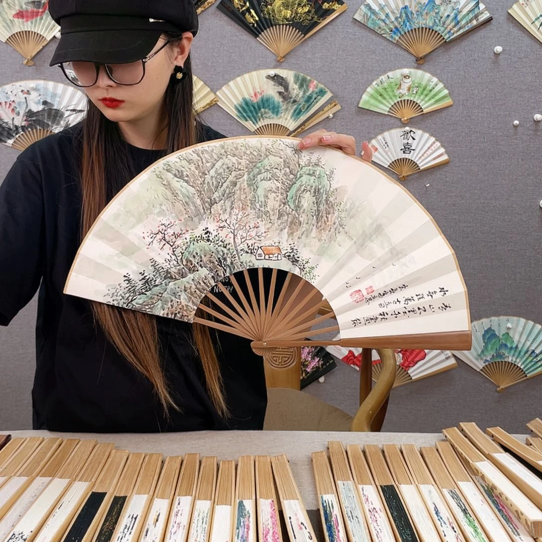 国画10寸-油竹福利折扇（默认粘好）