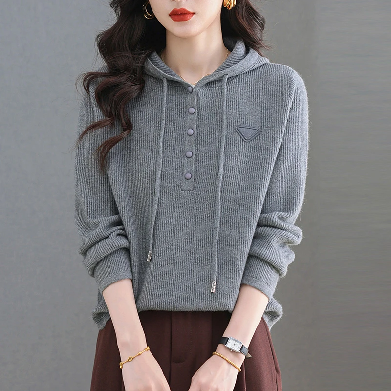 连帽卫衣女士春秋2025新款洋气妈妈高级感灰色毛衣秋冬休闲上衣厚