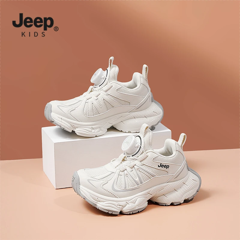 Jeep儿童老爹鞋2025新款白色软底男童运动鞋秋季防滑网面女童鞋子