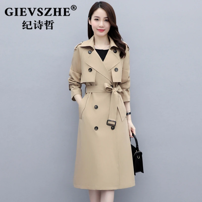 纪诗哲女式风衣外套秋冬新款韩版气质宽松显瘦长款双排扣系带大衣