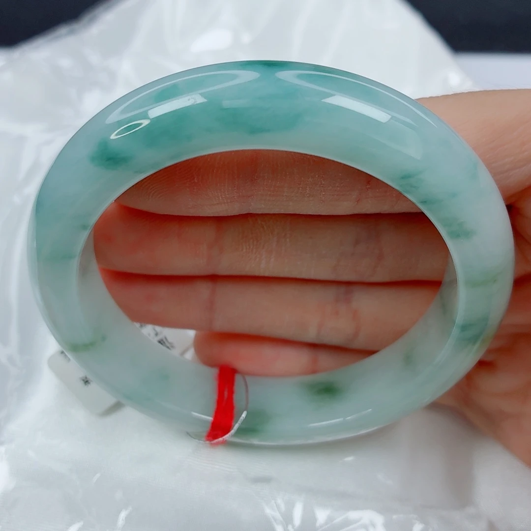 翡翠未镶嵌手镯56正圈，飘蓝花耐看，完整，04