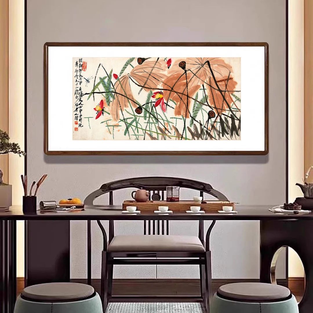 荷花挂画新中式客厅沙发背景墙装饰画餐厅书房国画水墨画莲花壁画