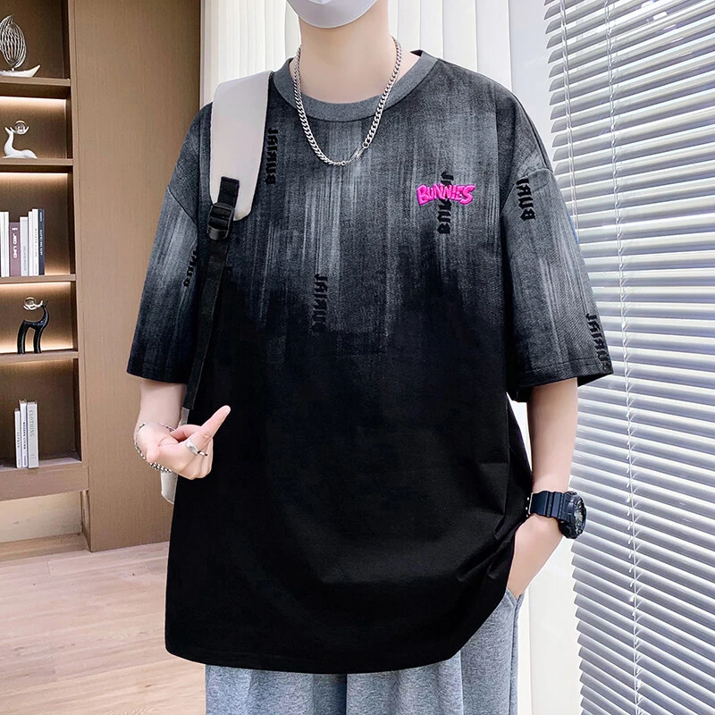 落肩袖宽松t恤短袖男夏季棉质半袖男美式复古上衣青少年痞帅体恤T