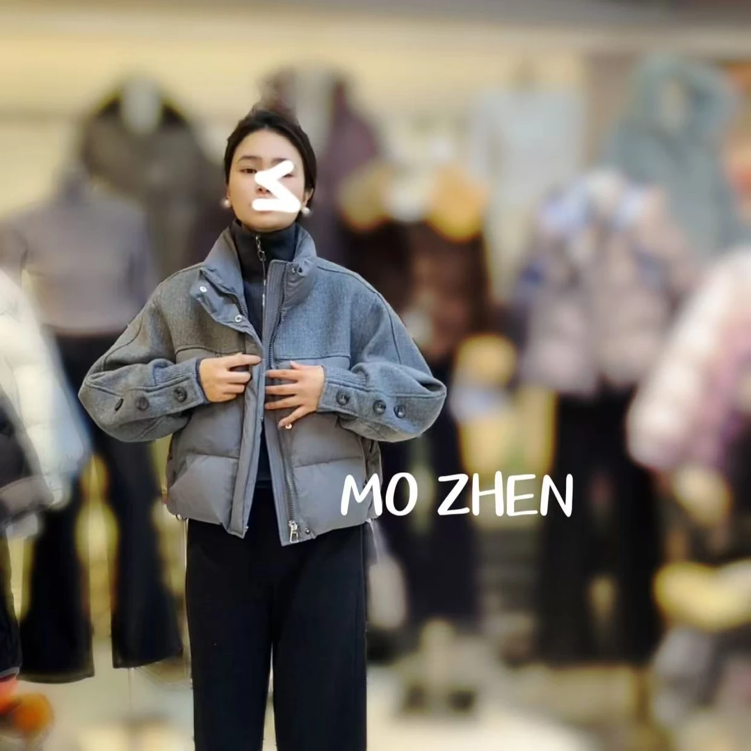 【966】2024冬季时尚灰色宽松个性欧版简约保暖真羽绒外套