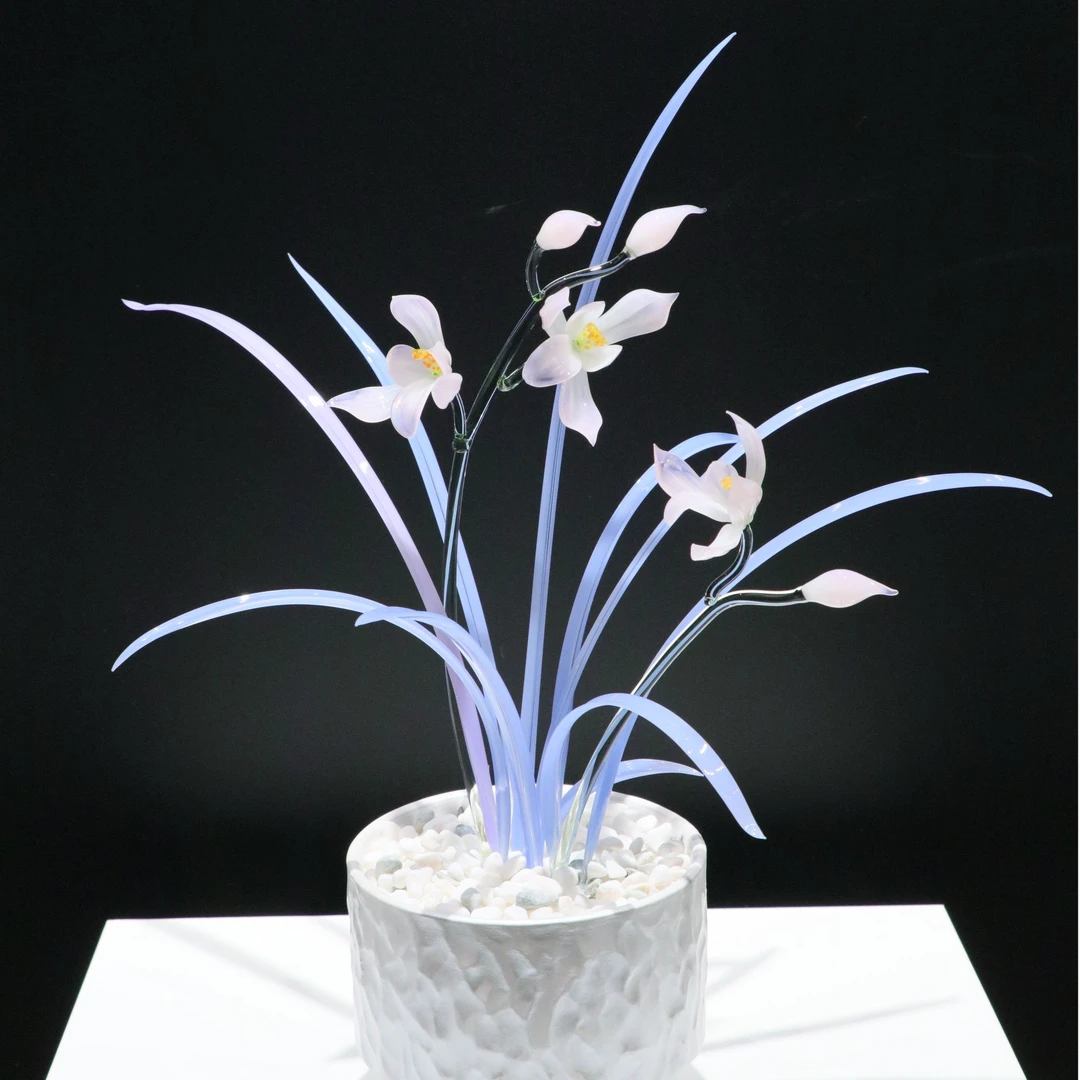 淄博琉璃兰花摆件家居客厅玄关摆件纯手工可定制创意新中式