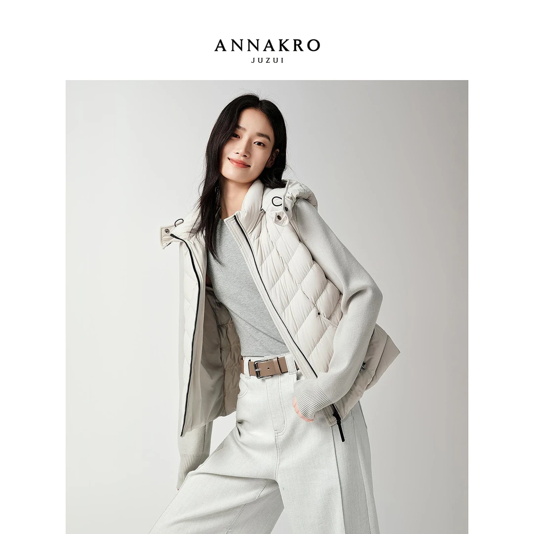 【轻暖】玖姿·安娜蔻KWFD03319防水连帽短款鸭绒羽绒服女2025冬新款