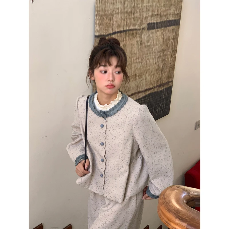 Jiang jam/姜姜姜酱小香风短外套半身套装女秋学院风两件套