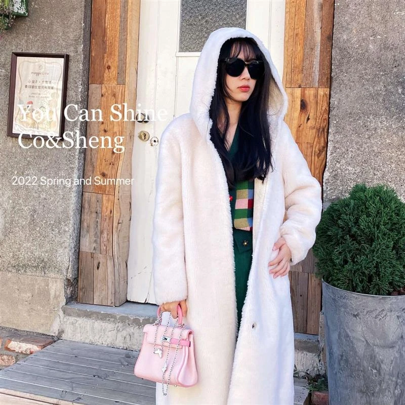 泰迪熊/cosheng重生小个子冬季时尚女长款羊毛大衣气质连帽宽松