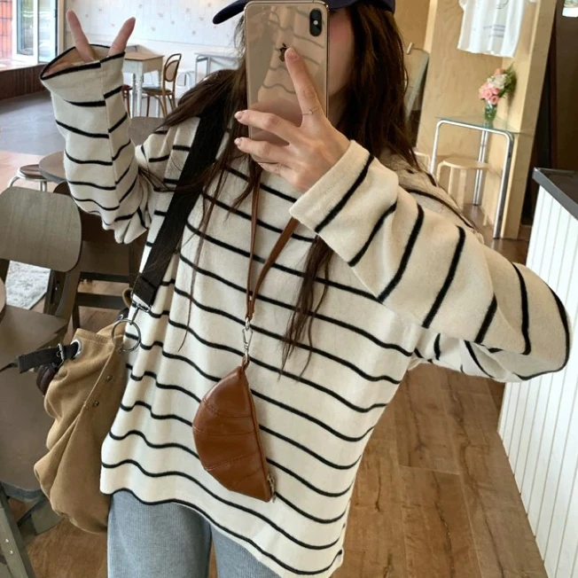 【运补4-6】韩版条纹保暖磨绒情侣款宽松长袖春秋打底衫女装外穿