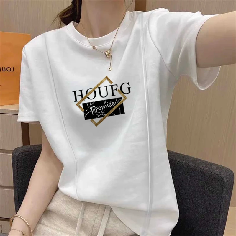 2025新款正肩磨毛短袖t恤女白色上衣小众设计感打底衫春夏秋冬季