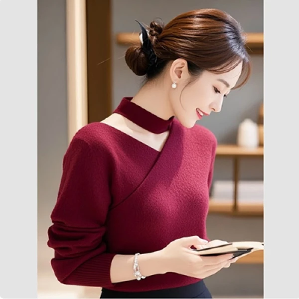 2024冬季洋气独特别致针织上衣高级感超好看法式气质名媛红色毛衣