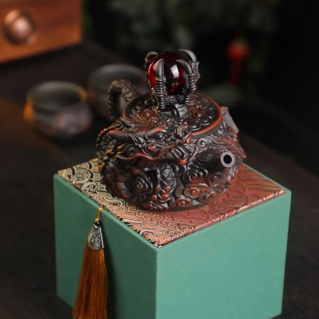 云南紫陶汉瓦壶大师纯手工祥龙戏珠茶器家用陶瓷复古大容量泡茶壶商品图